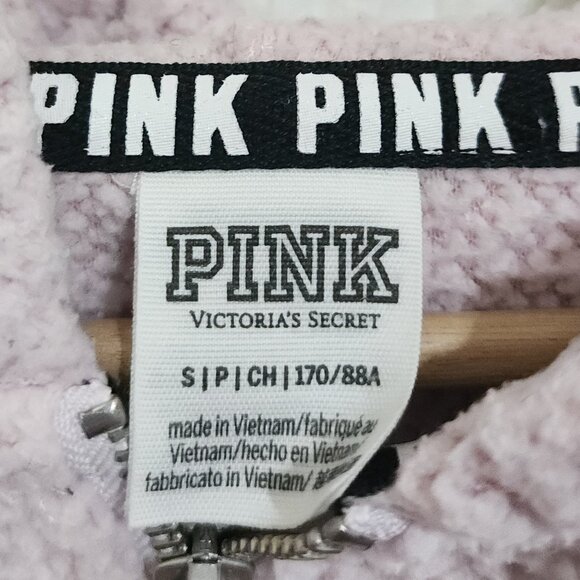 PINK Victoria's Secret Light Pink Sherpa Half Zip Hoodie Sweater Size Small - Picture 9 of 12